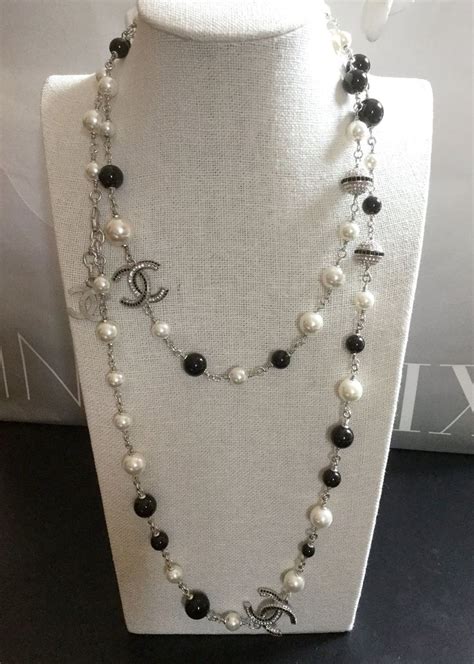 chanel necklace black and white|authentic Chanel pearl necklace.